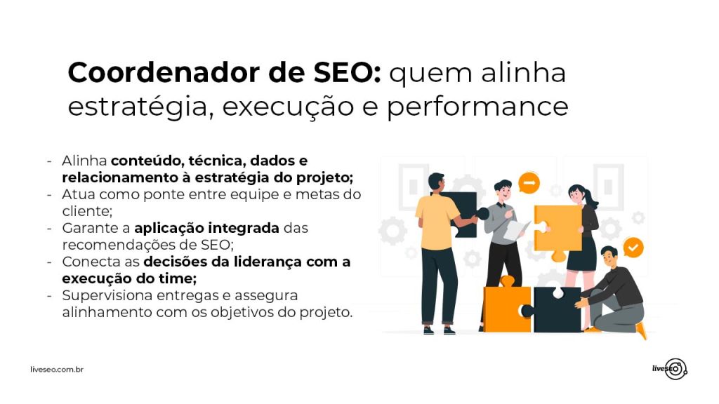 Coordenador de SEO explicando responsabilidades